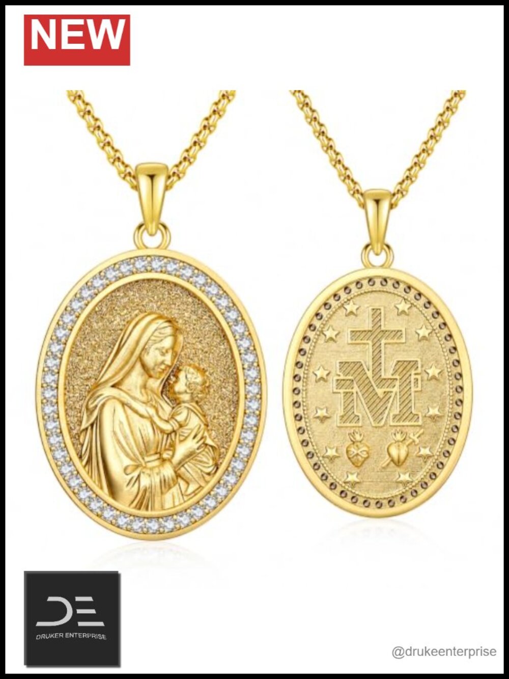 14K Gold Patron Saint Medal Pendant Necklace Charm for Men